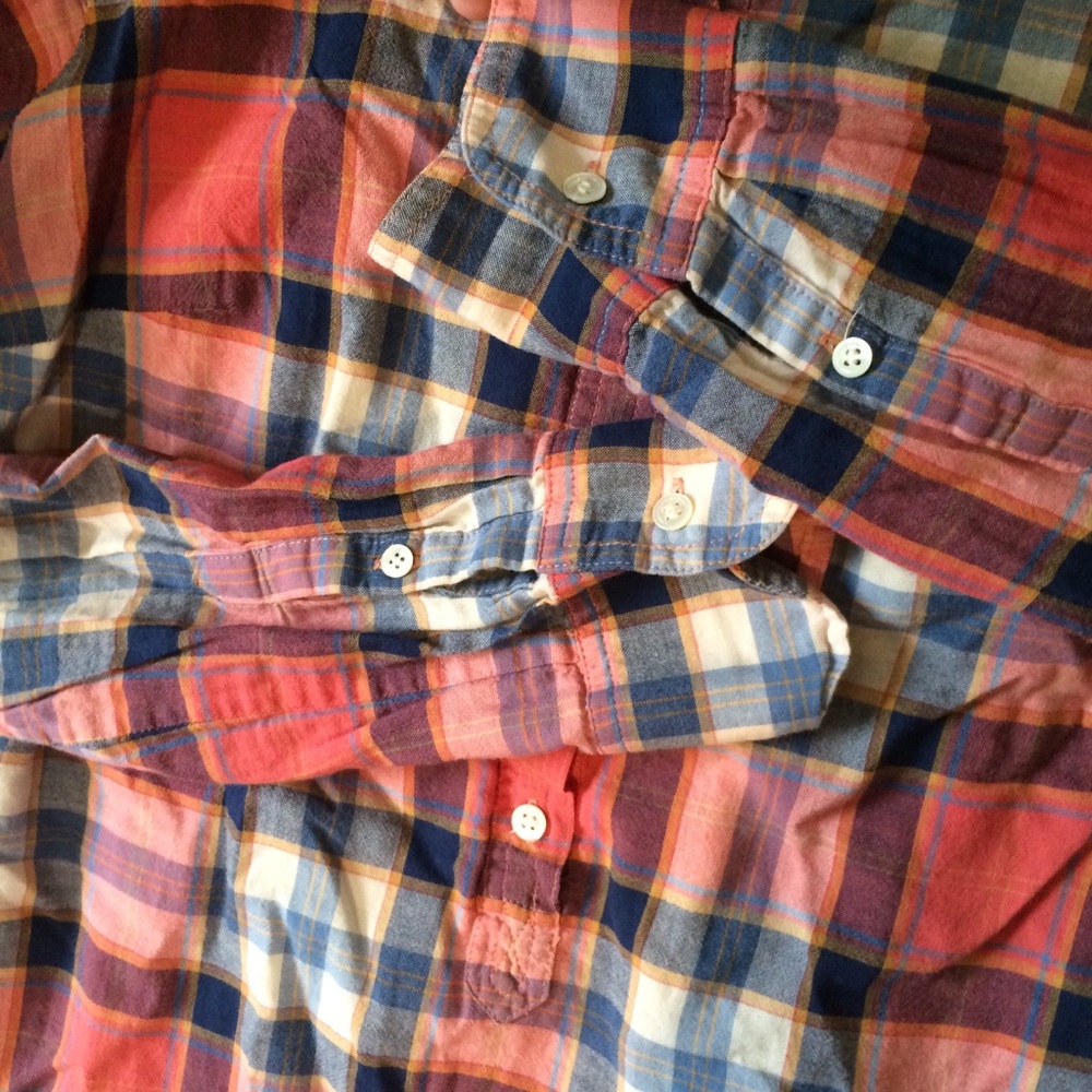 sale J.crew sz xs salmon/blu plaid blouse - Picture 4 of 6